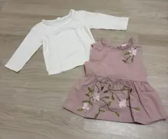 花柄刺繍付きピンクトップス（長袖）　2点セット