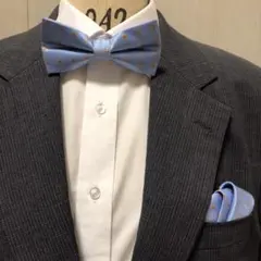 蝶ネクタイ ポケットチーフ２点セット/スカイブルー Z