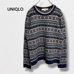 ユニクロ イネス ジャカードクルーネックセーター アルパカ混 ニット 総柄 L