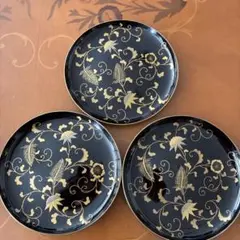 明治期　漆器 黒色 金色模様　3枚