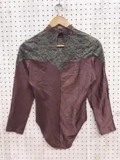 LOU グンゼ 花柄フリル 切替 ストライプ ボディスーツ トップス