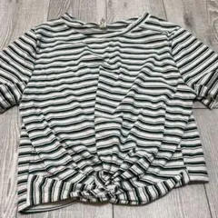 ストライプ 半袖Tシャツ 前結びデザイン