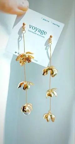 【再販】メタルゴールド フラワー ピアス イヤリング ブライダル ハンドメイド