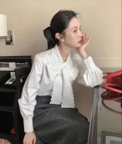 shein ボウタイレースブラウス