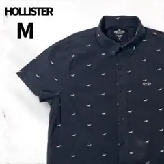 ホリスター EPIC FLEX 半袖シャツ ネイビー系 刺繍ロゴ 古着 M
