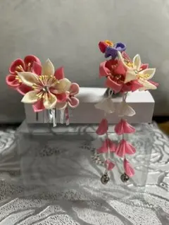七五三　お正月　花つまみ細工の髪飾り かんざし