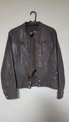 グレー シングルライダースジャケット