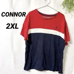 CONNOR 【2XL 】切替デザインTシャツ 赤紺 白ライン［1点もの］