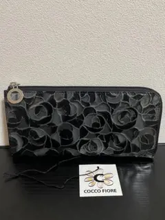 コッコフィオーレ　COCCOFIORE L字ファスナー　長財布　黒色　バラ柄