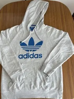 adidas グレー フード付きパーカー Lサイズ
