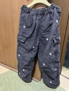 ダークグレー 花柄刺繍 カーゴパンツ