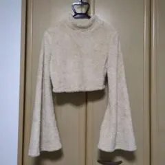 SHEIN MOD ボア ハイネック ベージュ　クロップド丈 トップス S