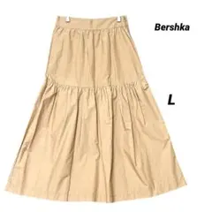極美品 Bershka ティアード ロングスカート L ベージュ 綿100のサムネイル