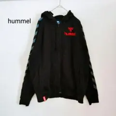★hummel ヒュンメル コットン ブラックフルジップパーカー 黒 ロゴ