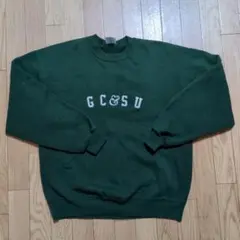 【USA製】JERZEES 襟刺繍 スウェット L ダークグリーン カレッジロゴ