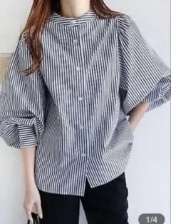 ストライプ バルーンスリーブ シャツ