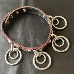 赤黒チェック チョーカー メタルリング付き