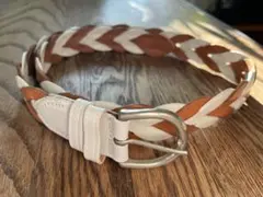 ココルル　編み込みレザーベルト ホワイト ブラウンのサムネイル