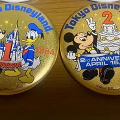 東京ディズニーランド レトロ　缶バッジセット 2つ　記念　レア