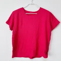 ✨️美品‼️ リブ編み ピンク 半袖Tシャツ ストライプ 春 夏 カジュアル 可愛い