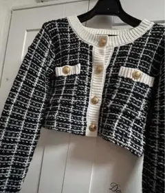 Heather ツイードニットカーディガン ブラック ゴールドボタン 韓国風‼️