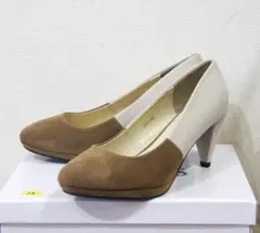【新品】salus　パンプス 24.5cm　ベージュ+ブラウン　スエード ⑤
