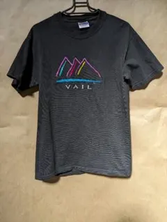 Hanes　VAIL 山の刺繍 ブラック Tシャツ ADULT S