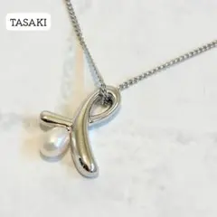 良品✨ タサキ ネックレス リボン 一粒 パール 真珠 シルバー ホワイト 刻印