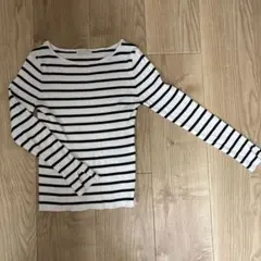 リブ編みストライプ長袖トップス