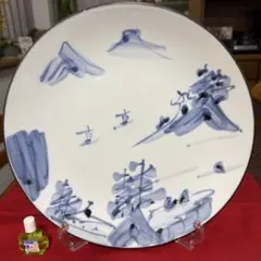 有田焼 古伊万里様式★其泉窯★呉須山水図・染付・手書き・大皿・ 古美術品・飾り皿のサムネイル