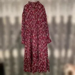 w closet ☆バーガンディ 花柄 ロングワンピースゆったり着やすい華やか♡
