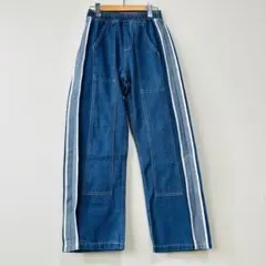 ワイドパンツ　サイドライン　デニムパンツ　ユニセックス　ブルー　M