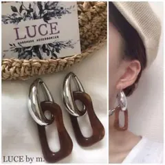 192 シルバー ぷっくり オーバル 変形 フープ 雫 ブラウン マーブル 秋