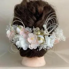 ★豪華19点セット・白×ピンク和風髪飾り・結婚式卒業式向けヘアアクセサリー★