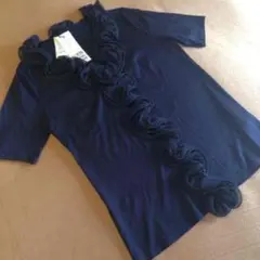 定価1.7万 高級 シフォン フリル 半袖Tシャツ 入学式 入園式 美ライン 紺