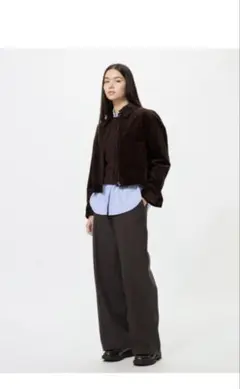 ★未使用タグなし★ユニクロブラッシュドジャージーワイドパンツ丈長めダークブラウン