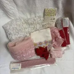 レース素材セット ホワイト ピンク レッド