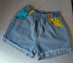 【新品未使用】デニムショートパンツ カラフル 140センチ ウエストゴム