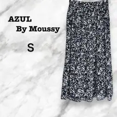 【アズールバイマウジー】ロングプリーツスカート(S)ウエストゴム　総柄　花柄