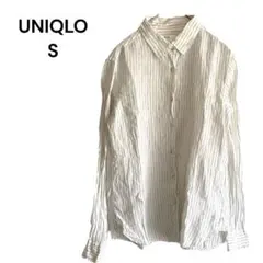 ユニクロ　リネン　シャツ　S　ストライプ　長袖　羽織り　レギュラーカラー　92