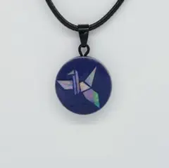 長寿を願う 折り鶴モチーフ 螺鈿 ネックレス 紫　桔梗色 和風 和モダン