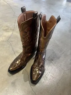 Pipe 　GANNI 37 ゴールド エンボス加工 ウエスタンブーツ GANNI 37 ゴールド エンボス加工 ウエスタンブーツ