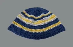 編み物　ビーニー　ニット帽　クロシェハット　波模様　手編み　頭囲57㎝前後