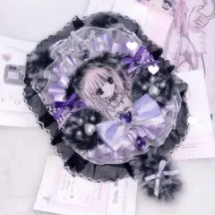 146 硬質ケース トレカケース レースデコ 黒×紫 パープル ねこ リボン