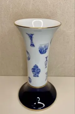 深川製磁 ブルーチャイナ 花瓶 高さ23cm KM7号花生 専用箱有 即購入OK