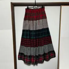 【値下げ】古着屋　フレアロングスカート チェック柄