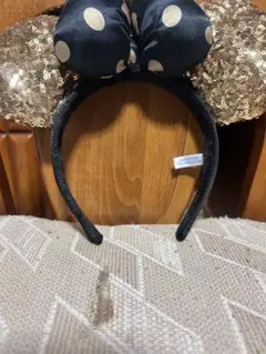 ミニーマウス風ヘアバンド 黒と金のドット