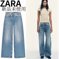 TRF ワイドレッグ クロスウエスト ハイウエストジーンズ