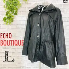 【あったか】ECHO BOUTIQUE レザー ジャケット Lブラック革製 防寒