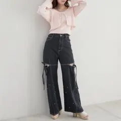 andqual back slit curve denim pants BLUE - メルカリ